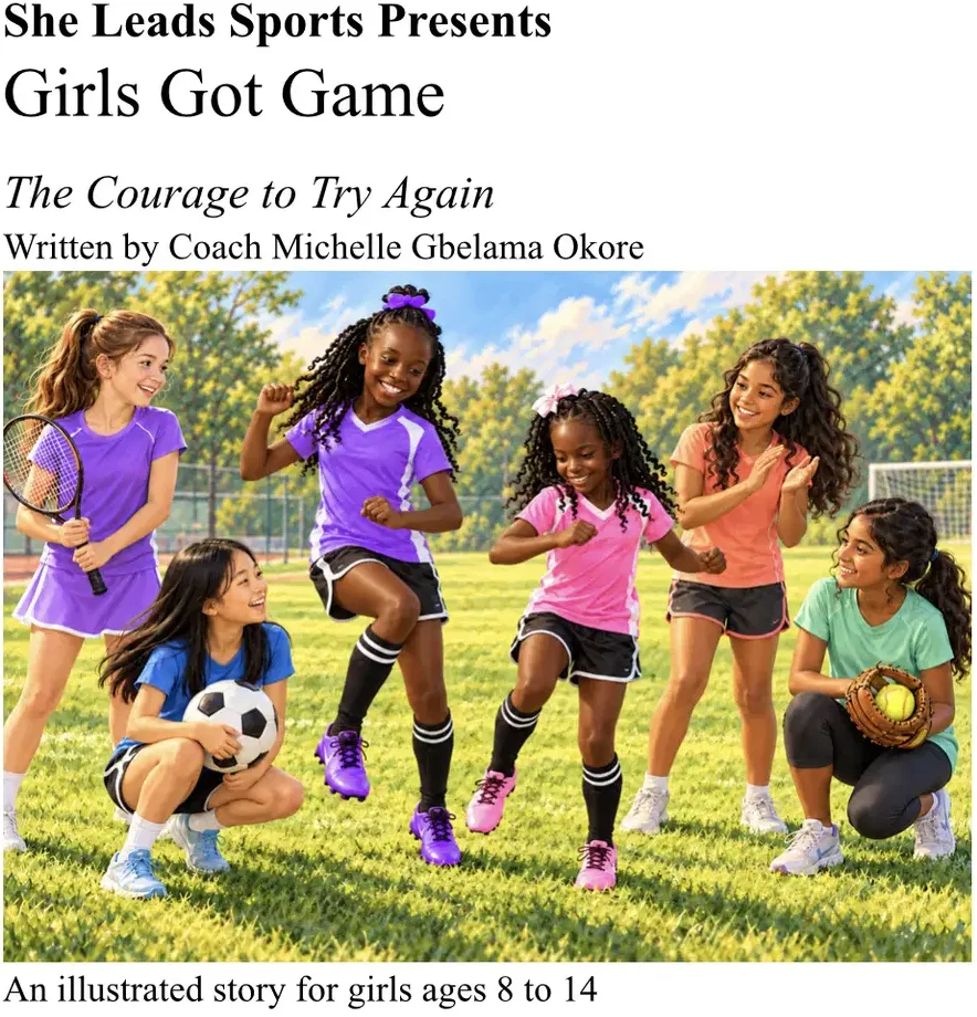 Girls Got Game: The Courage to Try Again, written by Coach Michelle Gbelama Okore, an illustrated story for girls ages 8 to 14
